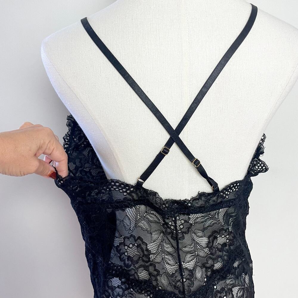 Sheer Black Lace Teddy Bodysuit Sz M Romantic Boudoir Coquette Lingerie - Picture 4 of 6